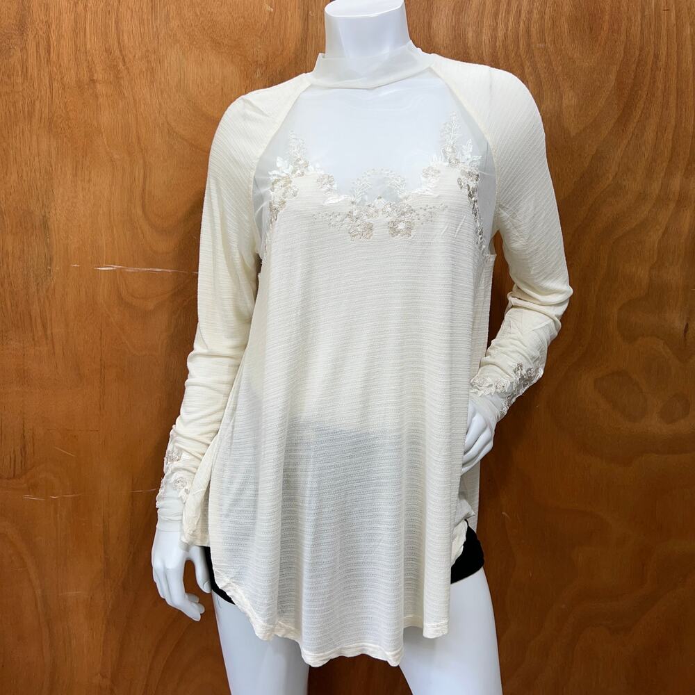 Free People Saheli Tunic Women’s Size M Beige Lace Embroidered Boho Top